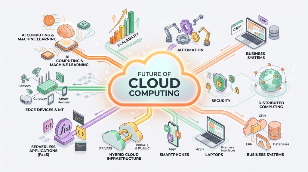 Future cloud computing with AI, edge computing serverless technology and hybrid infrastructure