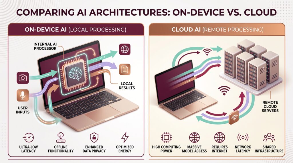 On-Device AI compared with cloud AI processing