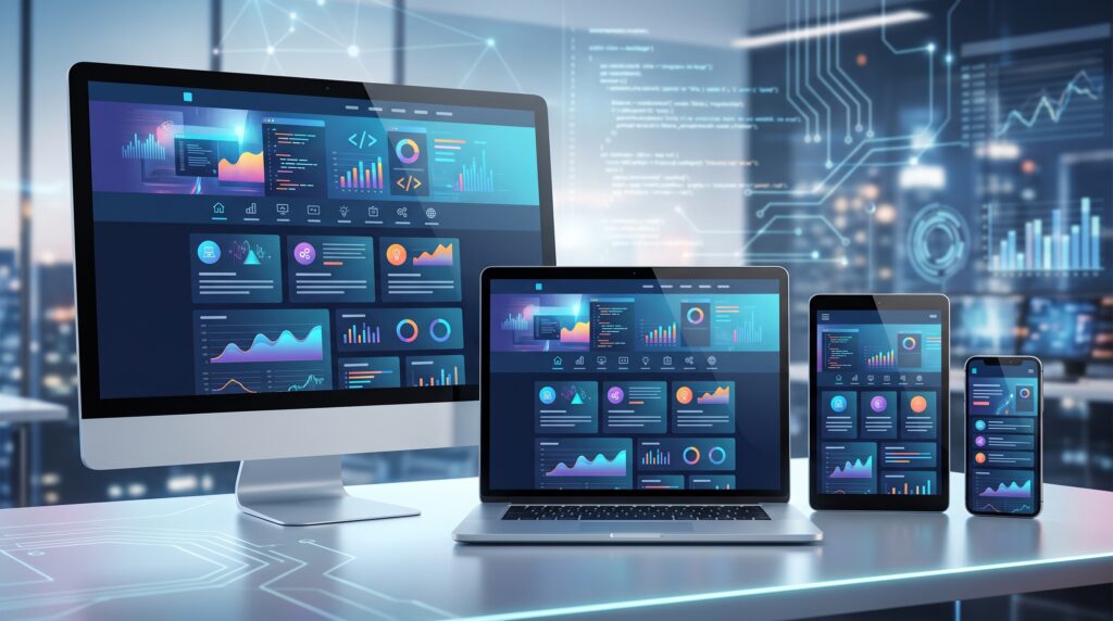 Responsive web design on desktop tablet and smartphone
