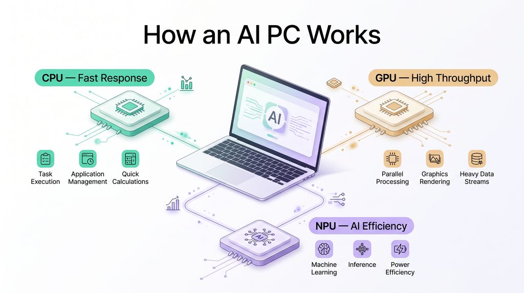 How an AI PC works with CPU GPU and NPU