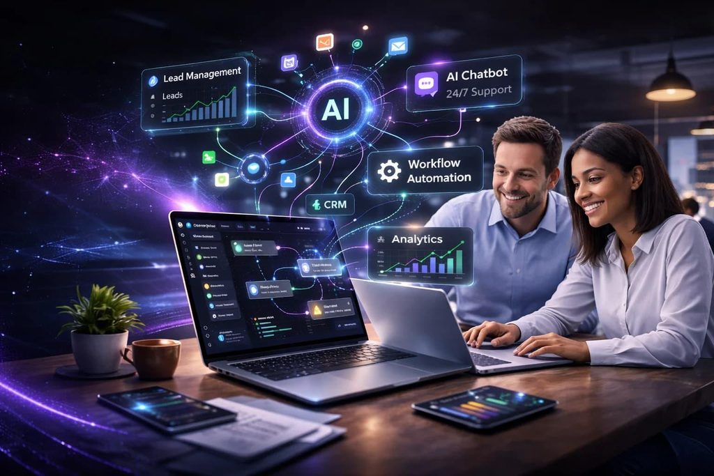 Human professional supervising AI-powered automated workflows in a modern workplace